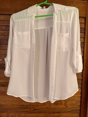 Express White Button-Front Sheer Blouse